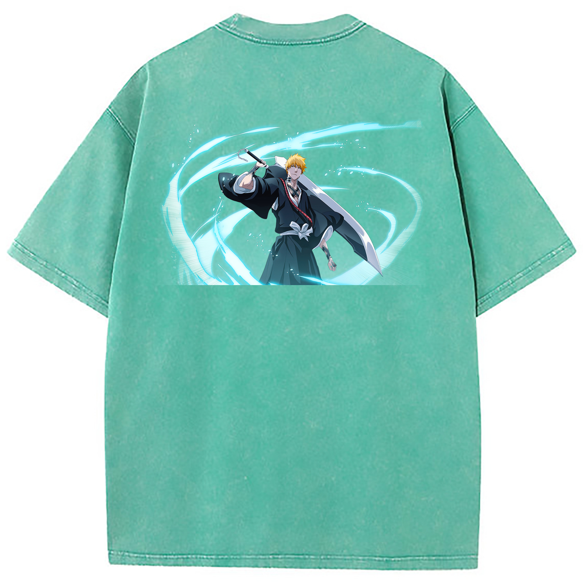 （画像用） ブリーチ 黒崎一護（くろさき いちご）BLEACH Kurosaki Ichigo 綿100% ヴィンテージ風 半袖Tシャツ（背面プリント）